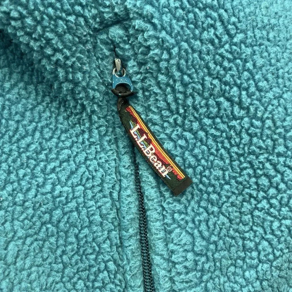 LL Bean Polartec Jacket Womens XL Full Zip Fleece Teal Blue Zip Pocket CabinCore
